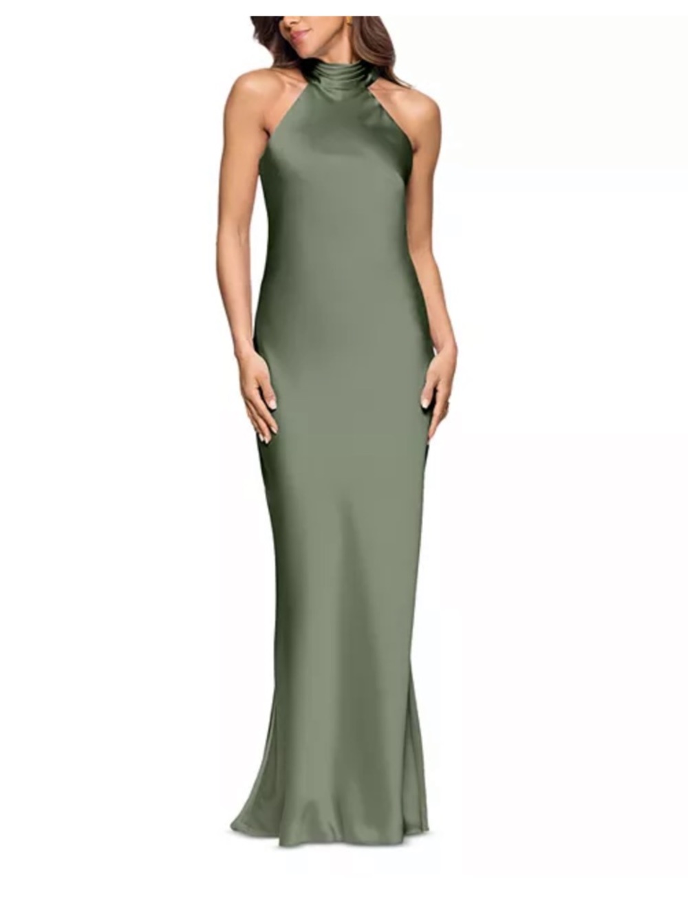 Olive Green Halter Satin Evening Gown